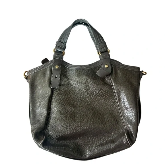 Marc Jacobs Fran Turnlock Shine Leather Tote Bag Olive - Picture 2 of 12